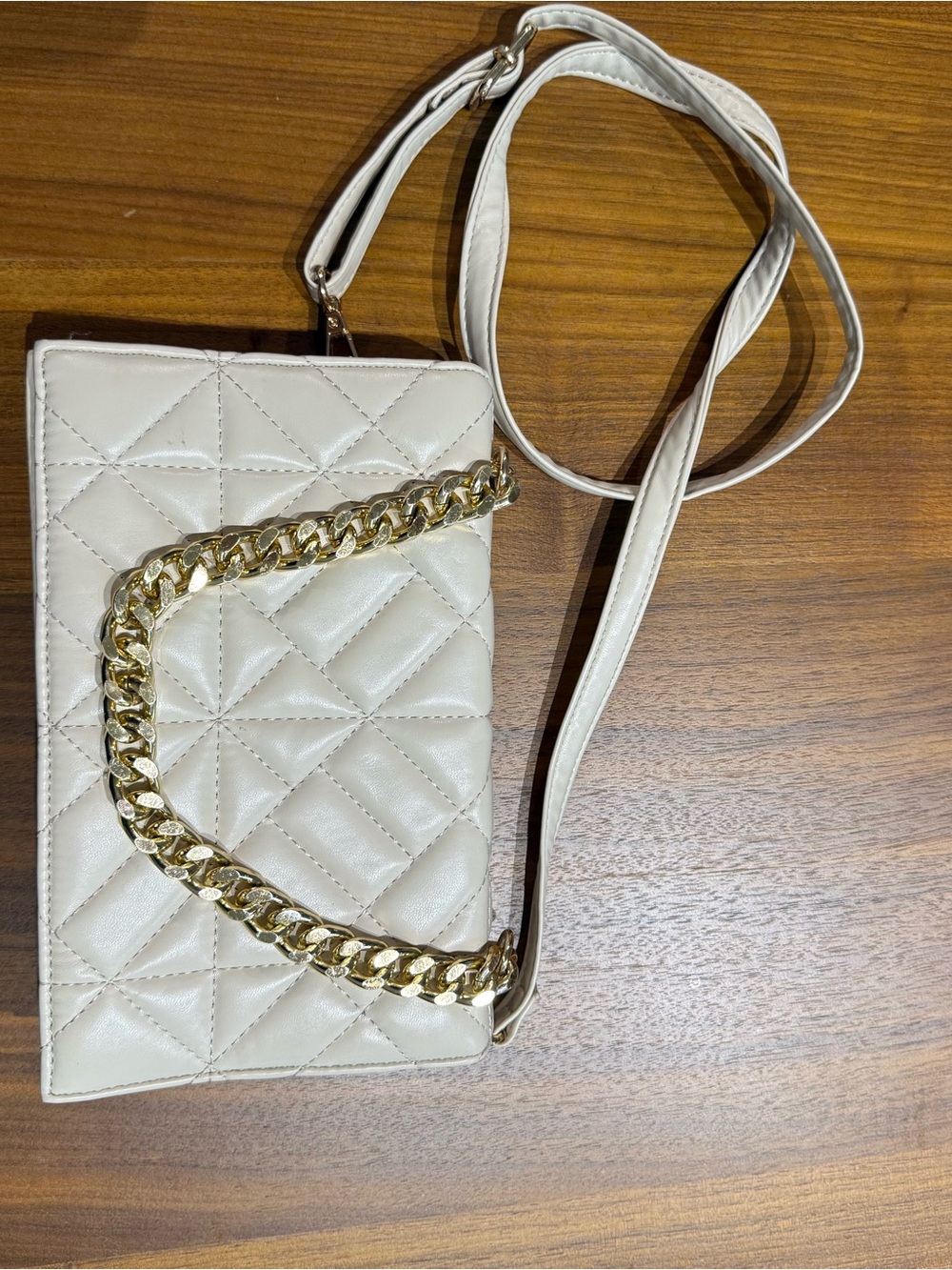 Quilted White Crossbody Bag with Gold Chain